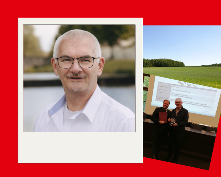 Ulrich Roth wird von Landrat Hubert Schicker für seine Verdienste geehrt.